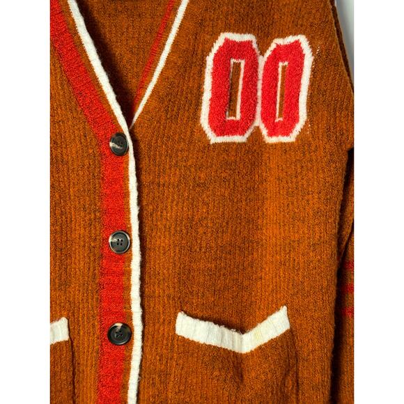 NWT BP Nordstrom Womens‎ Oversized Varsity Cardigan Rust Ivory Taylor Swift - Picture 9 of 16